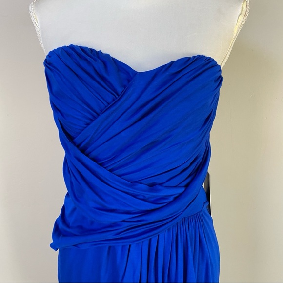 NWT Express draped ruched Y2K convertible strapless colbalt blue mini dress Sz L - Picture 7 of 14